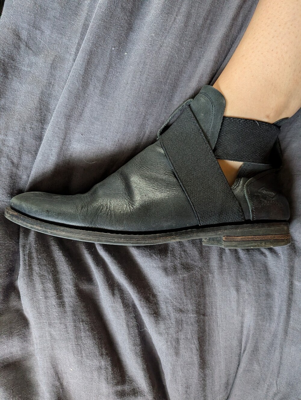 Women's Palladium Strappy Black Leather Slip-On Ankle Boots